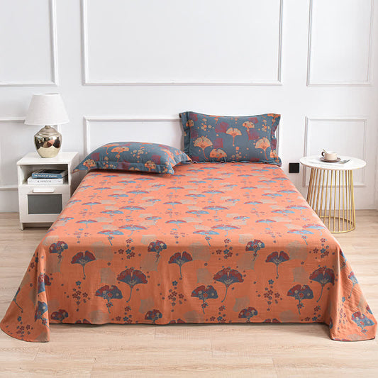 Couvre-lit jacquard en gaze de coton de style rétro avec feuilles de ginkgo