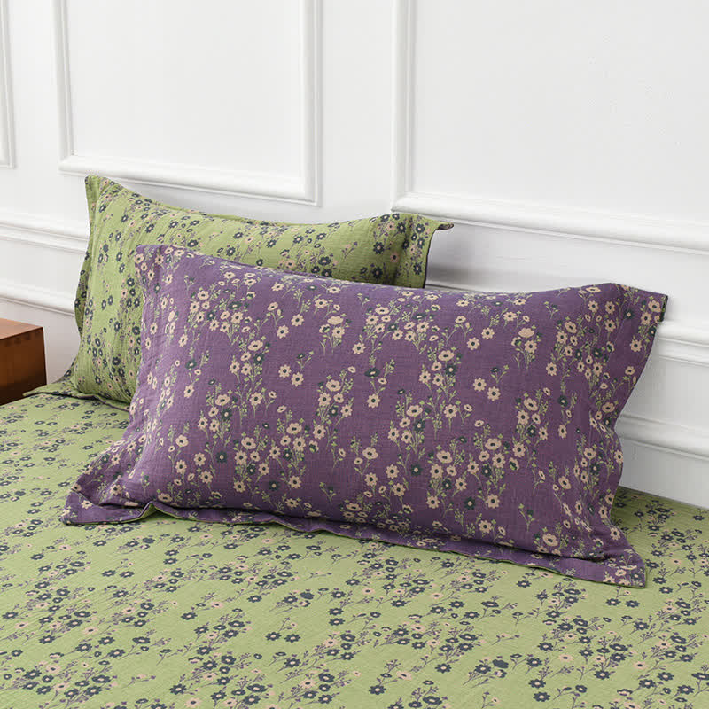 Couette en gaze de coton teint en fil avec motif jacquard et motif floral