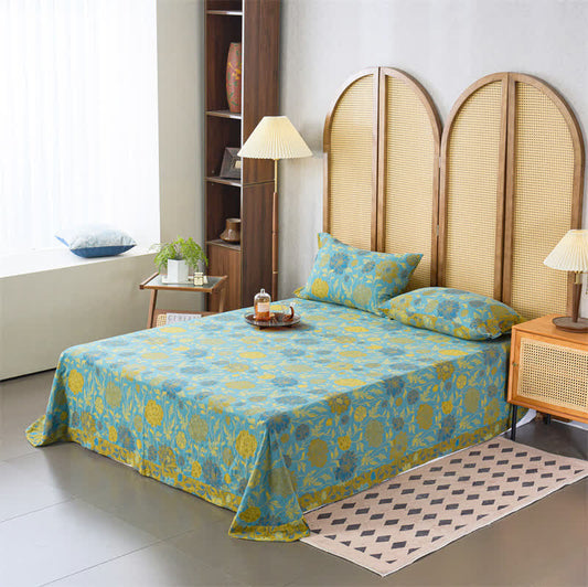 Parure de lit en gaze de coton jacquard respirant à motif floral (3 pièces)