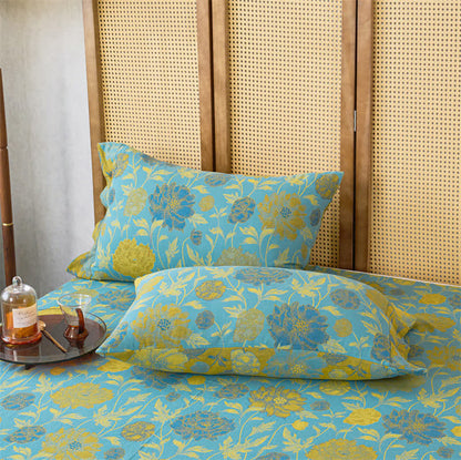 Parure de lit en gaze de coton jacquard respirant à motif floral (3 pièces)