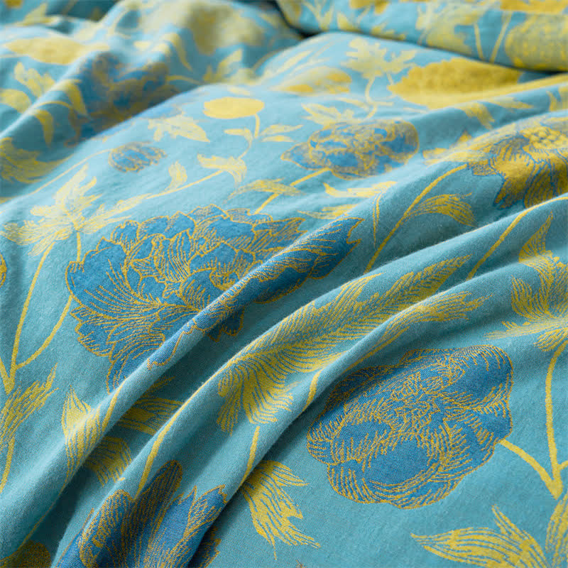 Parure de lit en gaze de coton jacquard respirant à motif floral (3 pièces)
