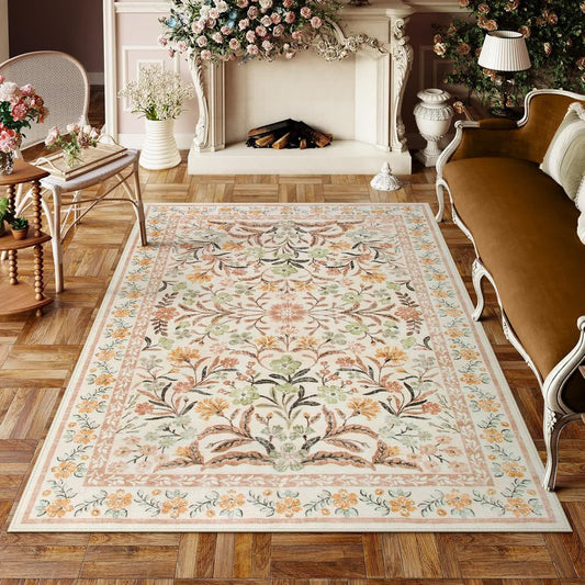 Tapis élégant en velours cristal à motif floral pastoral