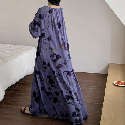 Chemise de nuit longue, respirante et douce avec motif floral rétro