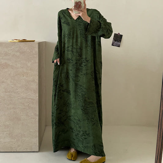 Chemise de nuit élégante, douce et longue avec col en V et motif floral
