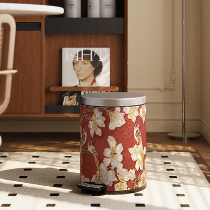 Poubelle luxueuse en cuir avec motif de fleurs et d'oiseaux