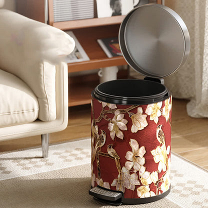 Poubelle luxueuse en cuir avec motif de fleurs et d'oiseaux