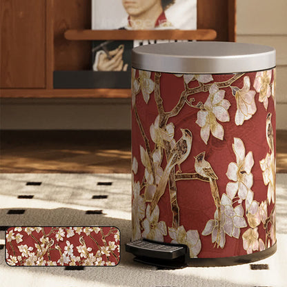Poubelle luxueuse en cuir avec motif de fleurs et d'oiseaux