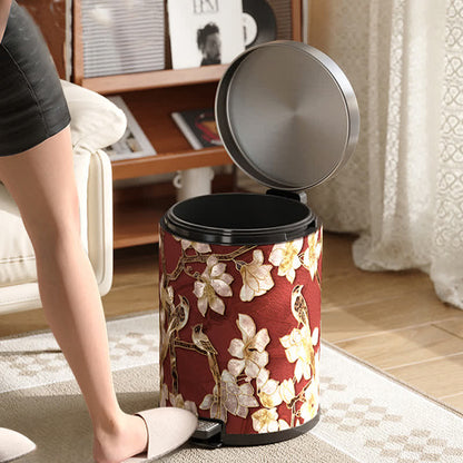 Poubelle luxueuse en cuir avec motif de fleurs et d'oiseaux