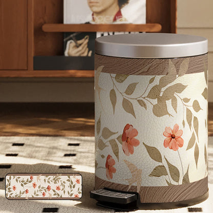 Poubelle luxueuse en cuir avec motif de fleurs et d'oiseaux