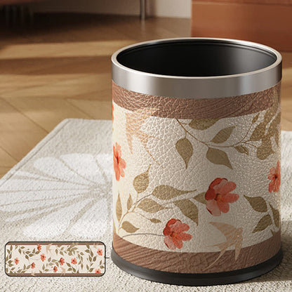 Poubelle luxueuse en cuir avec motif de fleurs et d'oiseaux