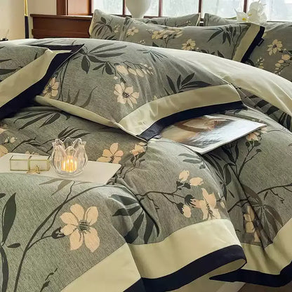 Parure de lit florale en coton brossé (4 pièces)