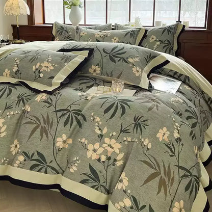 Parure de lit florale en coton brossé (4 pièces)