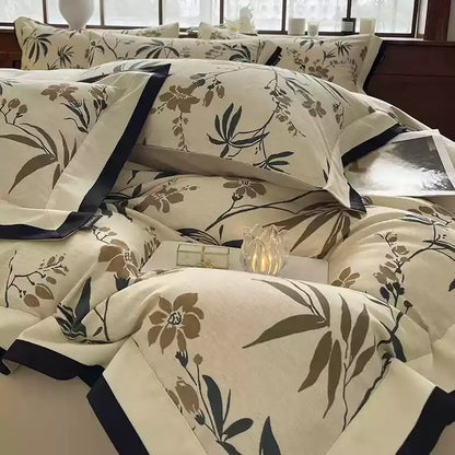 Parure de lit florale en coton brossé (4 pièces)