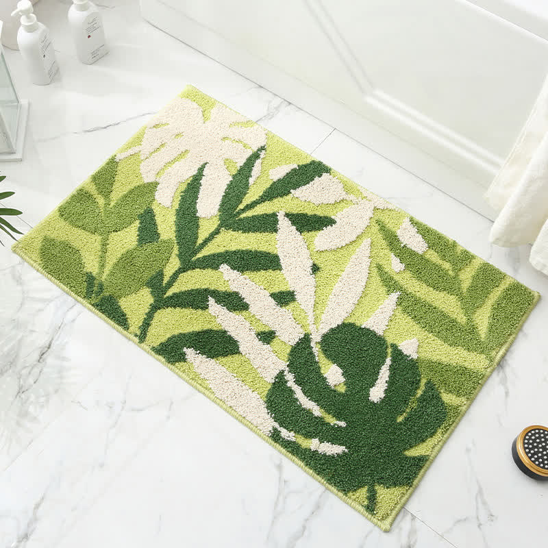 Tapis antidérapant et absorbant en imitation cachemire avec motif de feuilles