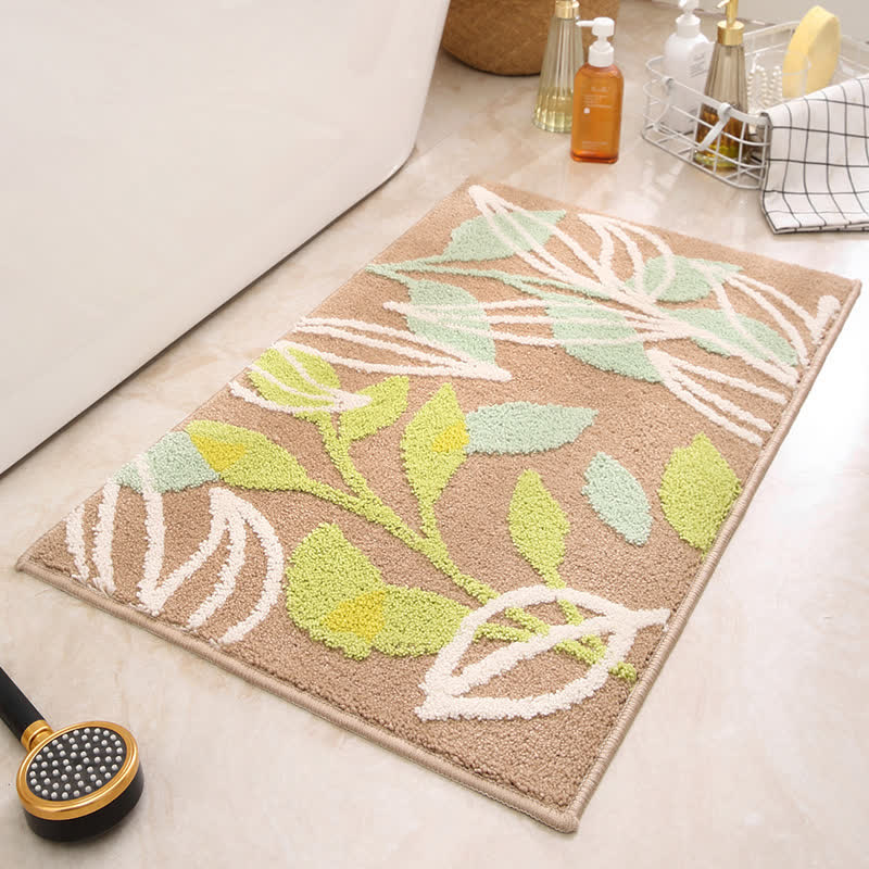 Tapis antidérapant et absorbant en imitation cachemire avec motif de feuilles