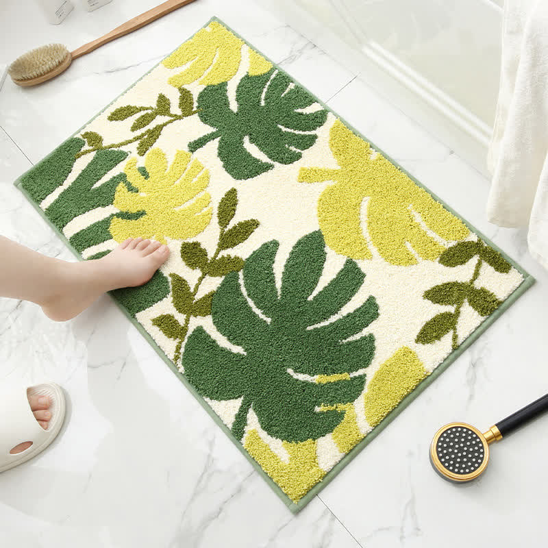 Tapis antidérapant et absorbant en imitation cachemire avec motif de feuilles