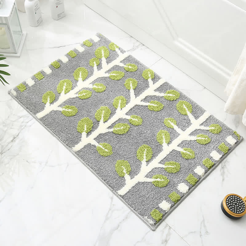 Tapis antidérapant et absorbant en imitation cachemire avec motif de feuilles