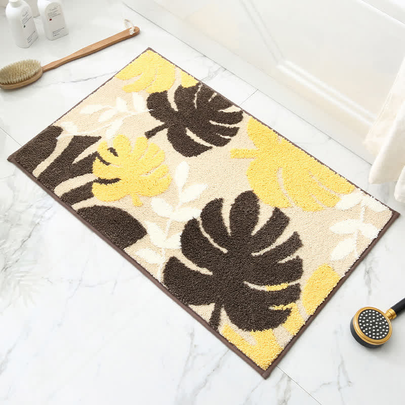 Tapis antidérapant et absorbant en imitation cachemire avec motif de feuilles