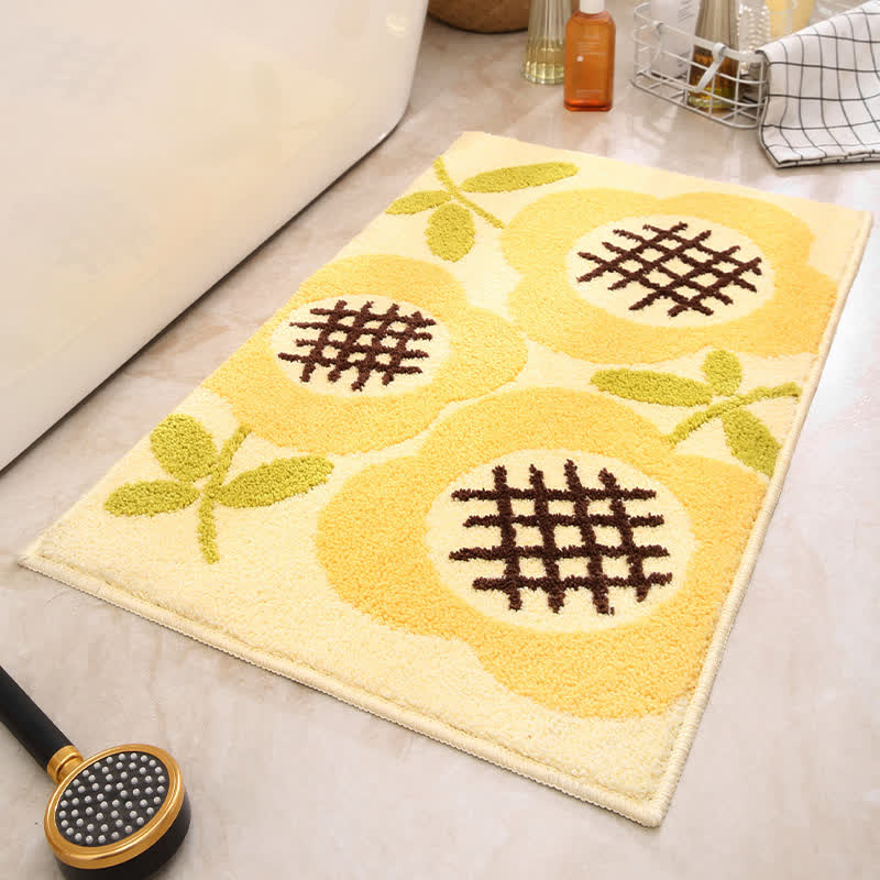 Tapis antidérapant et absorbant en imitation cachemire avec motif de feuilles