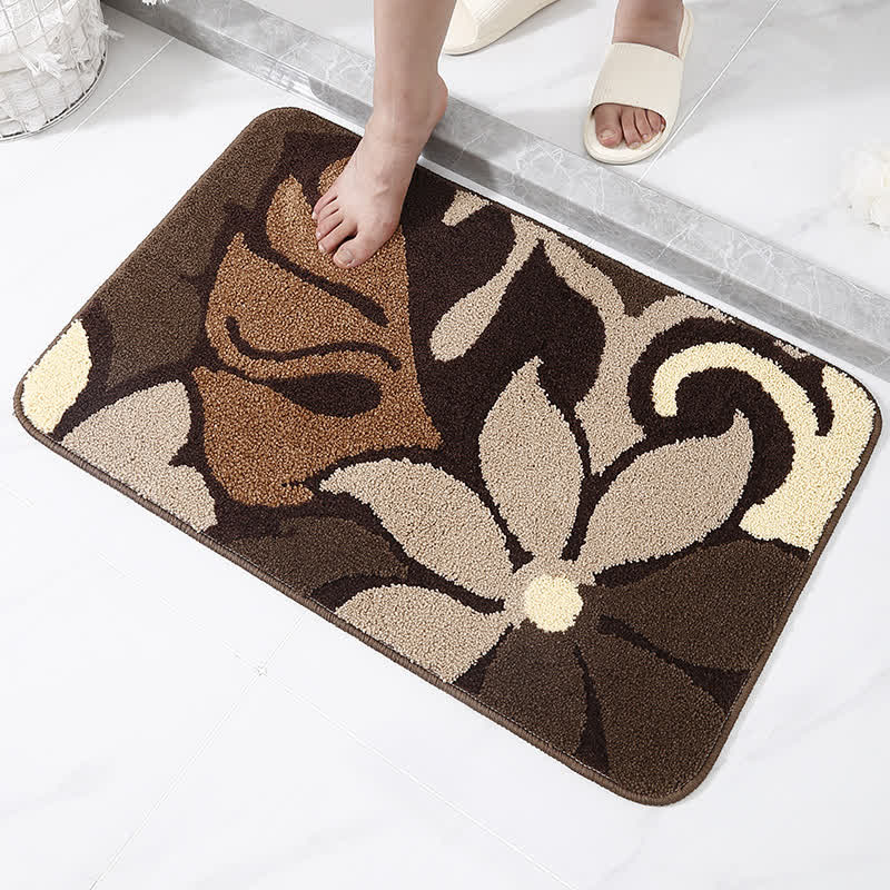Tapis antidérapant et absorbant en imitation cachemire avec motif de feuilles