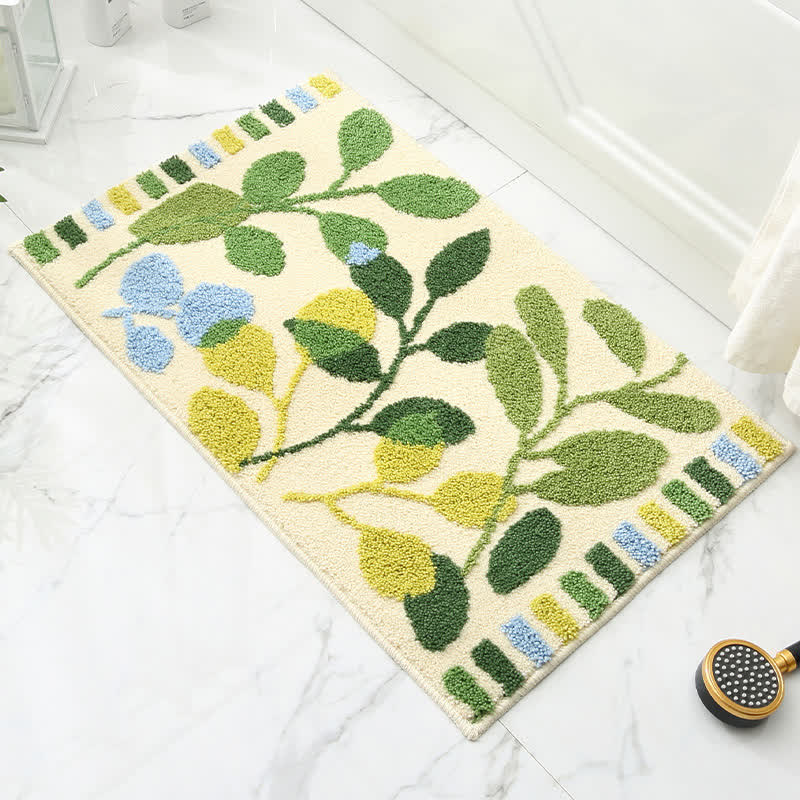 Tapis antidérapant et absorbant en imitation cachemire avec motif de feuilles