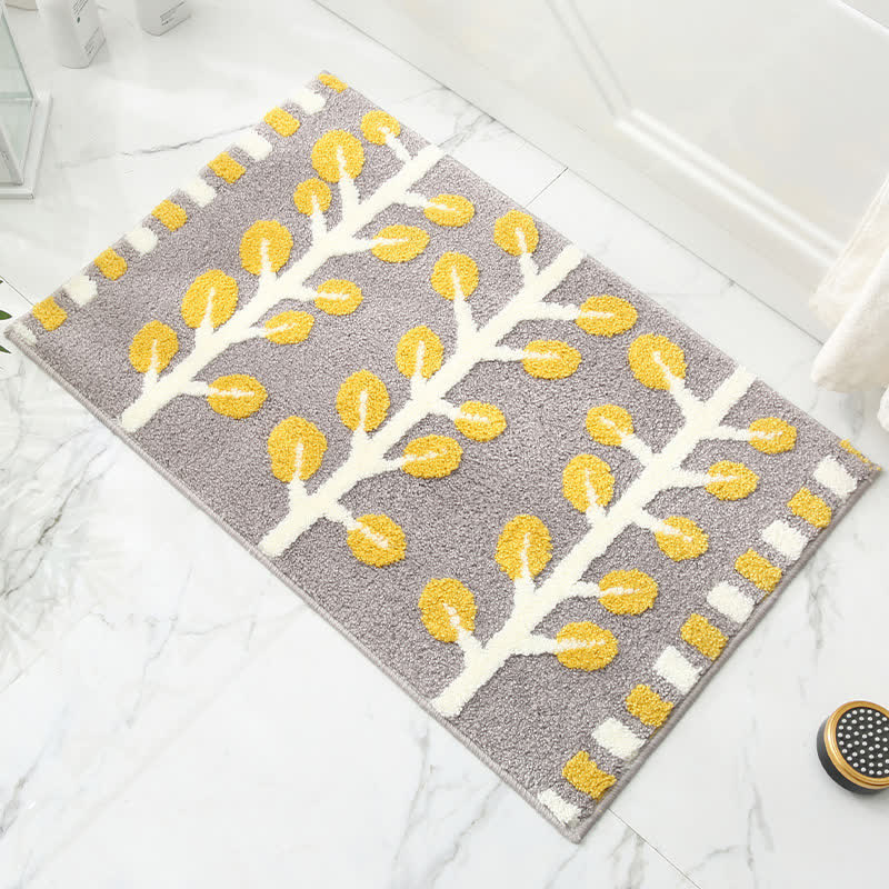 Tapis antidérapant et absorbant en imitation cachemire avec motif de feuilles