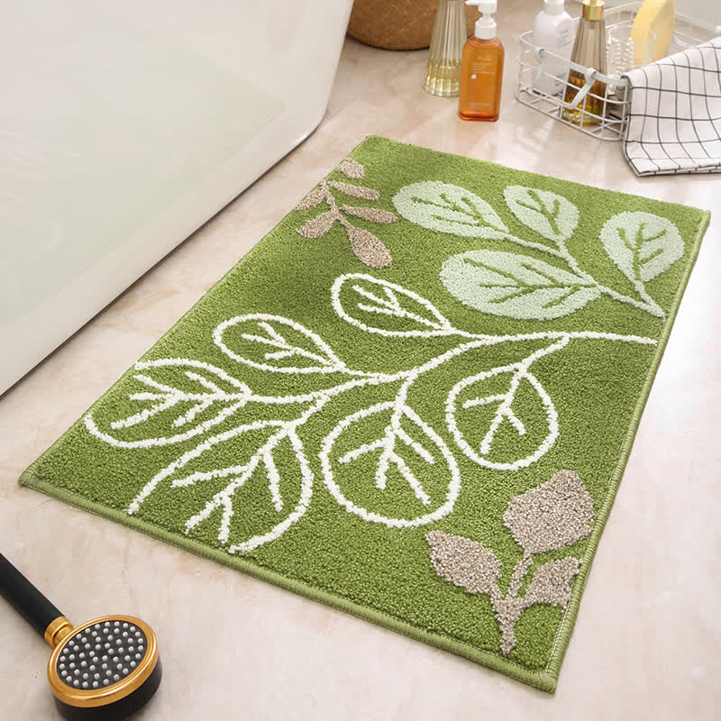 Tapis antidérapant et absorbant en imitation cachemire avec motif de feuilles