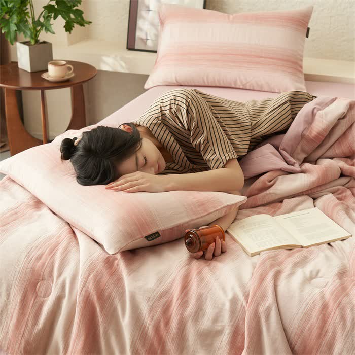 Linge de lit respirant en jacquard pur coton à rayures