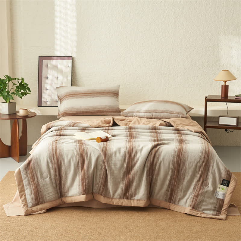 Linge de lit respirant en jacquard pur coton à rayures