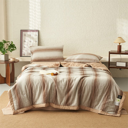 Linge de lit respirant en jacquard pur coton à rayures
