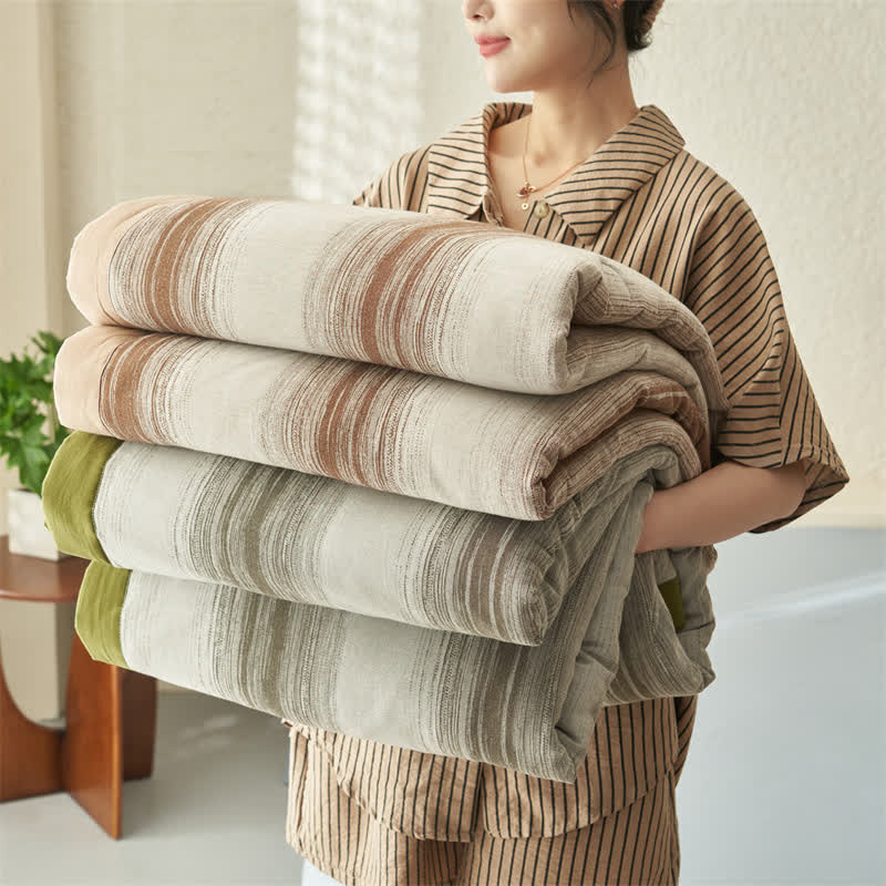 Linge de lit respirant en jacquard pur coton à rayures