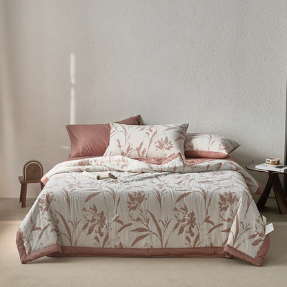 Linge de lit en gaze de coton double épaisseur avec motif de feuilles jacquard