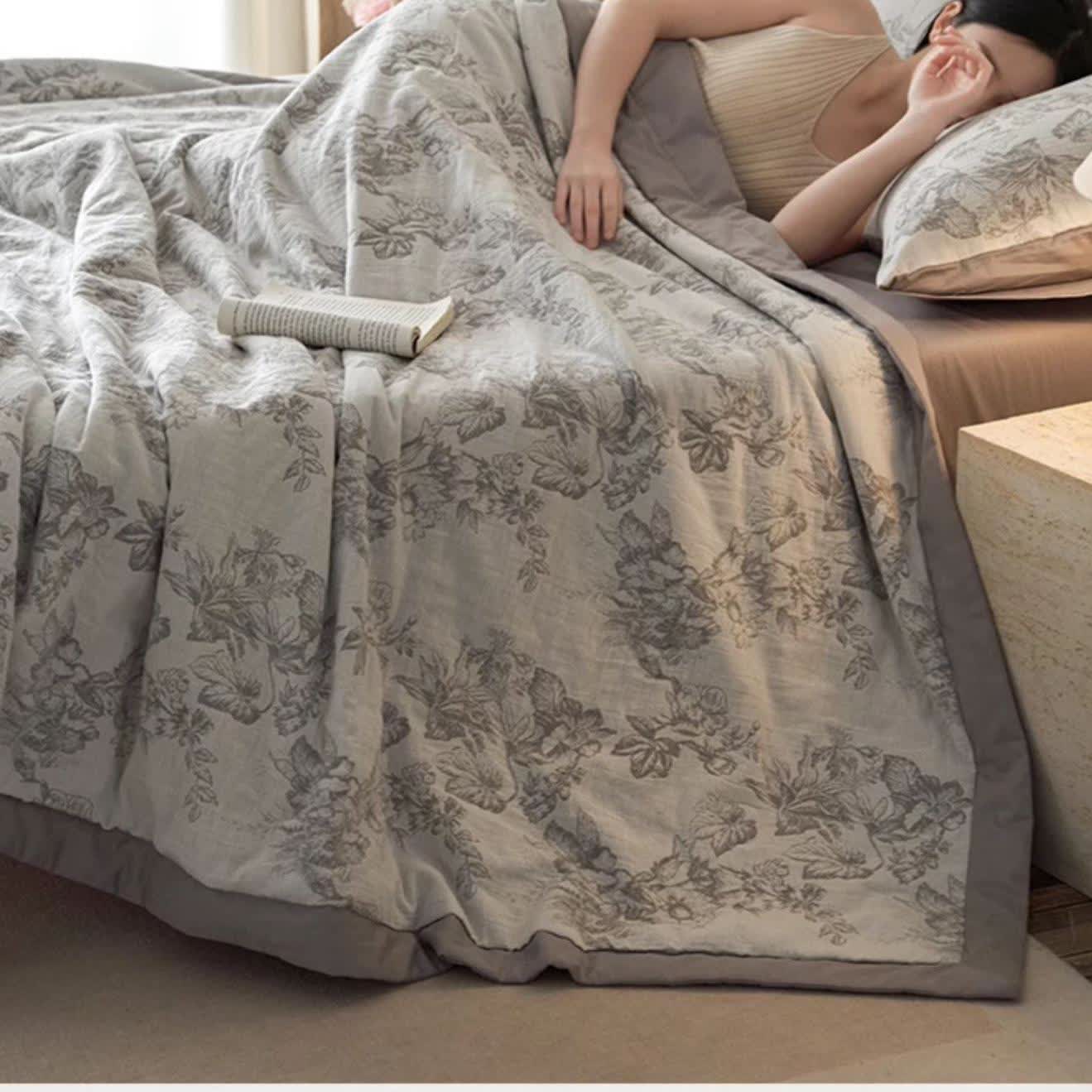 Linge de lit en gaze double épaisseur à motif floral