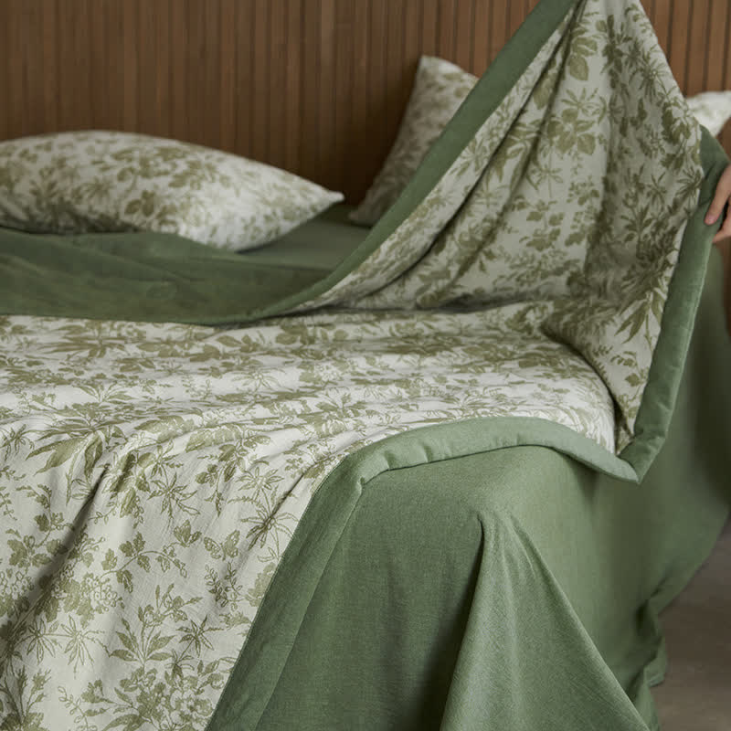 Linge de lit en gaze de coton trois couches avec motif fleurs et papillons