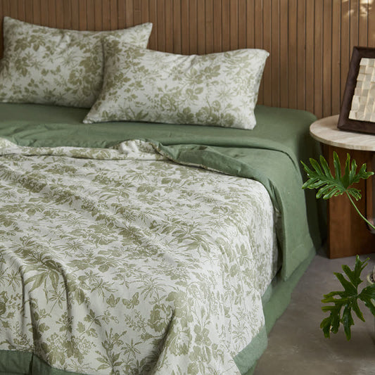 Linge de lit en gaze de coton trois couches avec motif fleurs et papillons