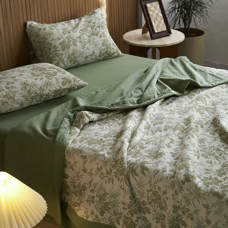 Linge de lit en gaze de coton trois couches avec motif fleurs et papillons