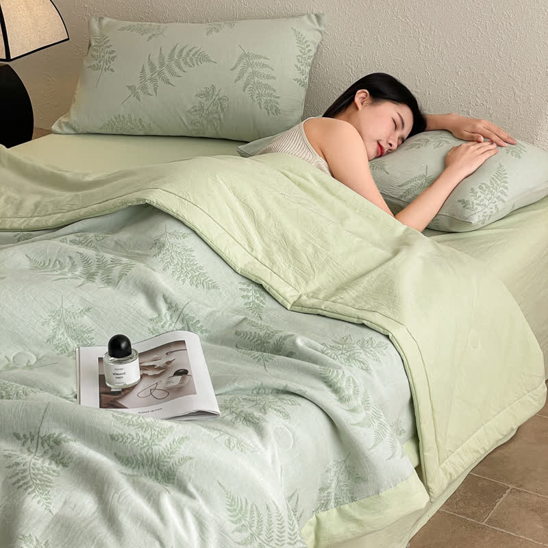 Parure de lit en gaze de coton trois épaisseurs « Refresh Leaf »