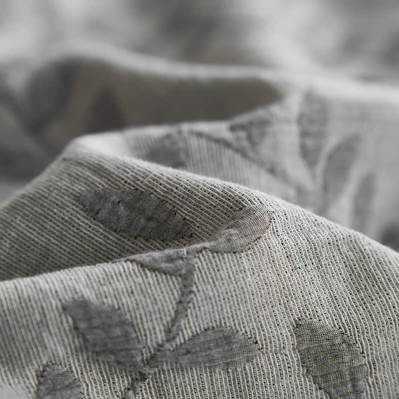 Linge de lit en gaze de coton à trois couches avec motif de feuilles jacquard
