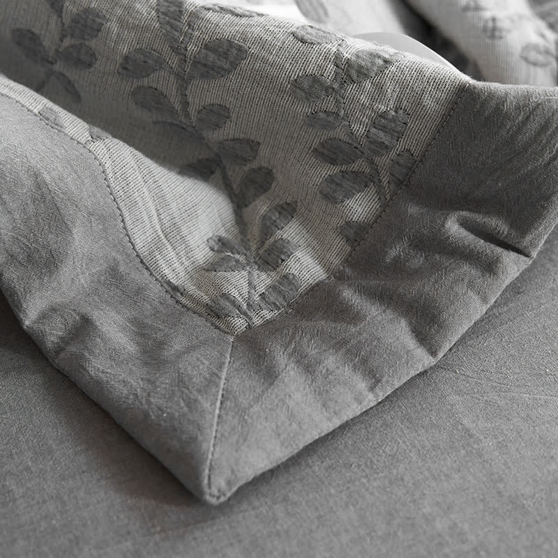 Linge de lit en gaze de coton à trois couches avec motif de feuilles jacquard
