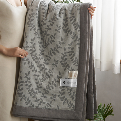 Linge de lit en gaze de coton à trois couches avec motif de feuilles jacquard