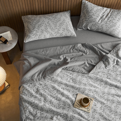 Linge de lit en gaze de coton à trois couches avec motif de feuilles jacquard