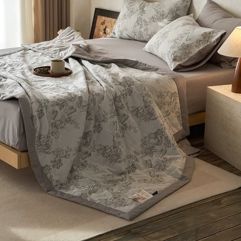 Linge de lit en gaze double épaisseur à motif floral
