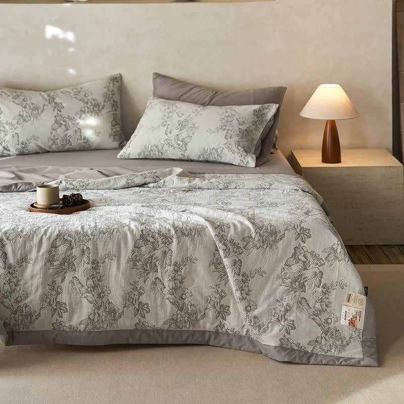 Linge de lit en gaze double épaisseur à motif floral