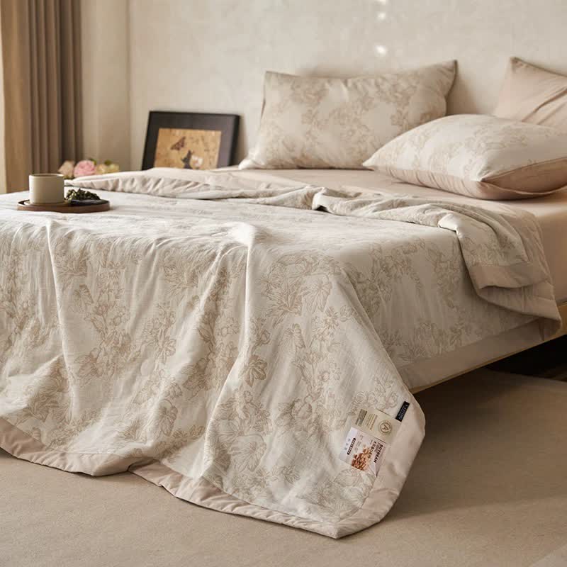 Linge de lit en gaze double épaisseur à motif floral