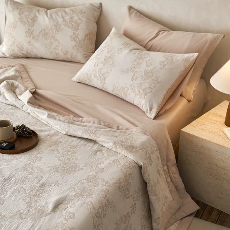 Linge de lit en gaze double épaisseur à motif floral