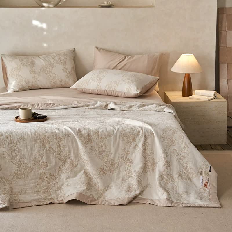 Linge de lit en gaze double épaisseur à motif floral