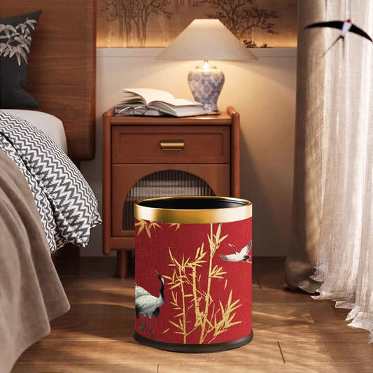 Poubelle élégante et durable en bambou à couronne rouge