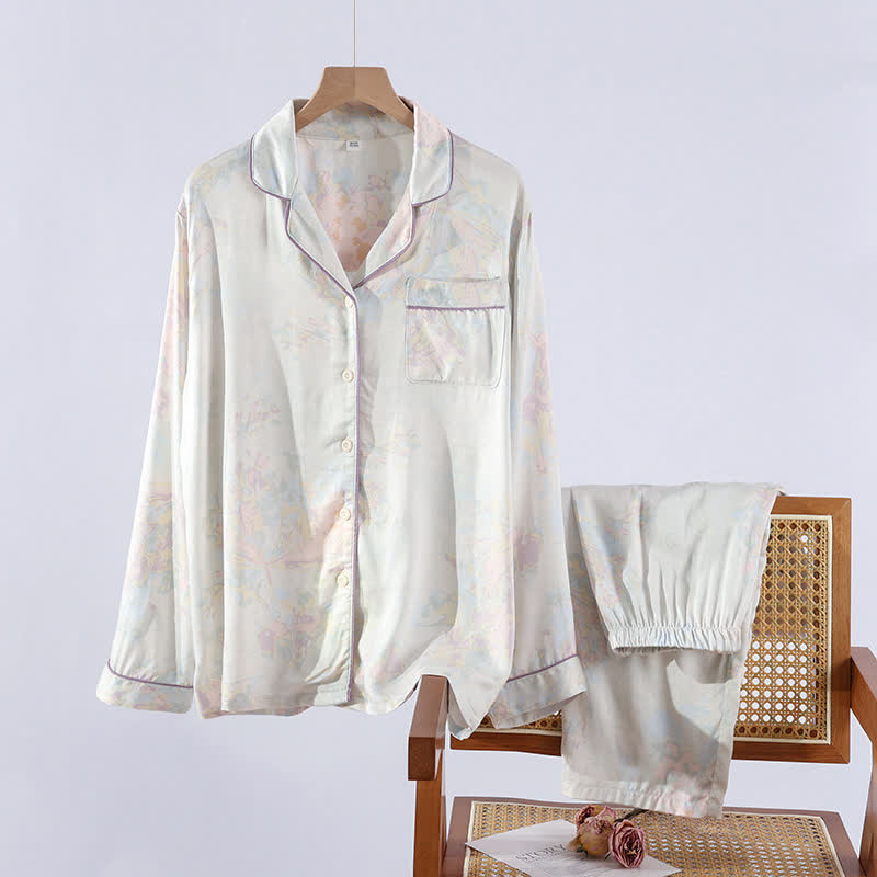 Ensemble pyjama simple, à manches longues et en satin doux