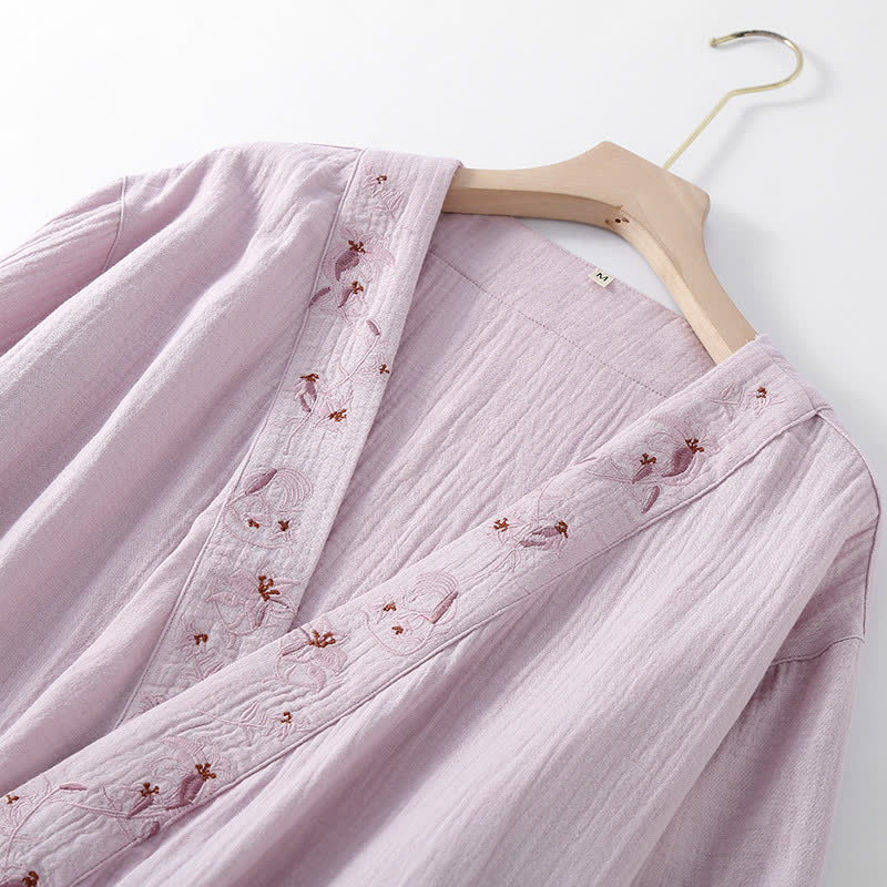 Chemise de nuit en gaze de coton douce avec broderie florale
