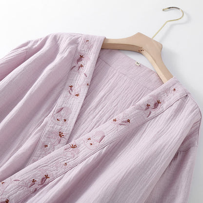 Chemise de nuit en gaze de coton douce avec broderie florale